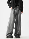 Gray Wide Leg Pleated Suit Pants