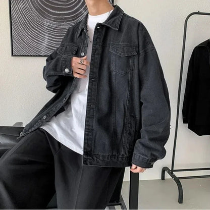 Solid Color Casual Loose Button Denim Jacket