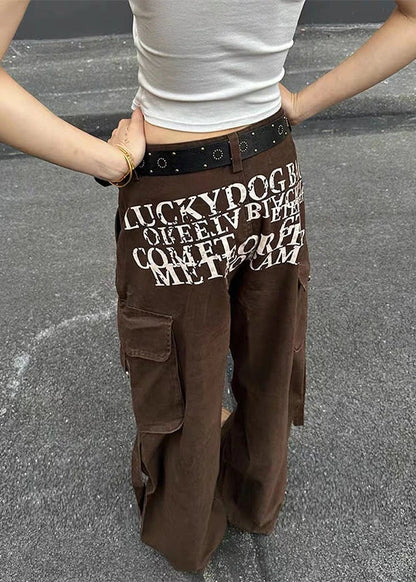 Academia Style Wide Fit Grunge Denim Cargo Jeans