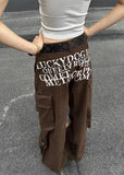 Academia Style Wide Fit Grunge Denim Cargo Jeans