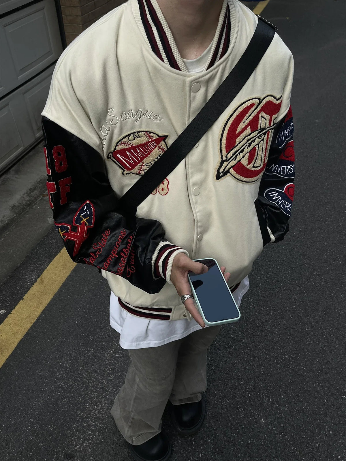 Vintage Embroidered Baseball Patchwork Varsity Jacket