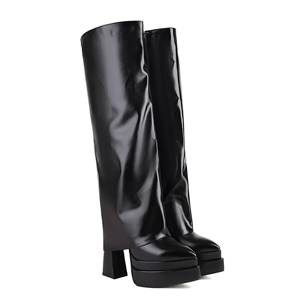 Vintage Y2K Style Black Knee High Zipper Boot