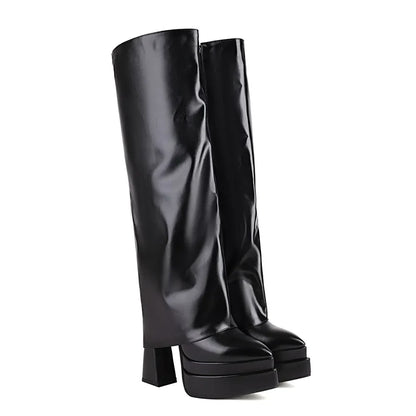 Vintage Y2K Style Black Knee High Zipper Boot