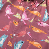 Flattering Funny Cartoon Cat Beach Button Shirt