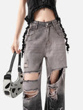 Fashionable Ripped High Waist Gradient Denim Jeans