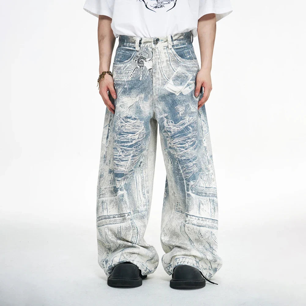 Men Retro Gradient Straight Denim Jeans