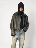 Men Vintage Distressed Brown Leather Jacket