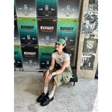 Women Green Plaid Print High Waist Wide Baggy Jorts