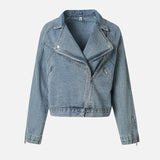 Stylish Mongolian Faux Fur Collar Denim Jacket