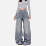 Embroidered Bow Loose Wide Leg Jeans