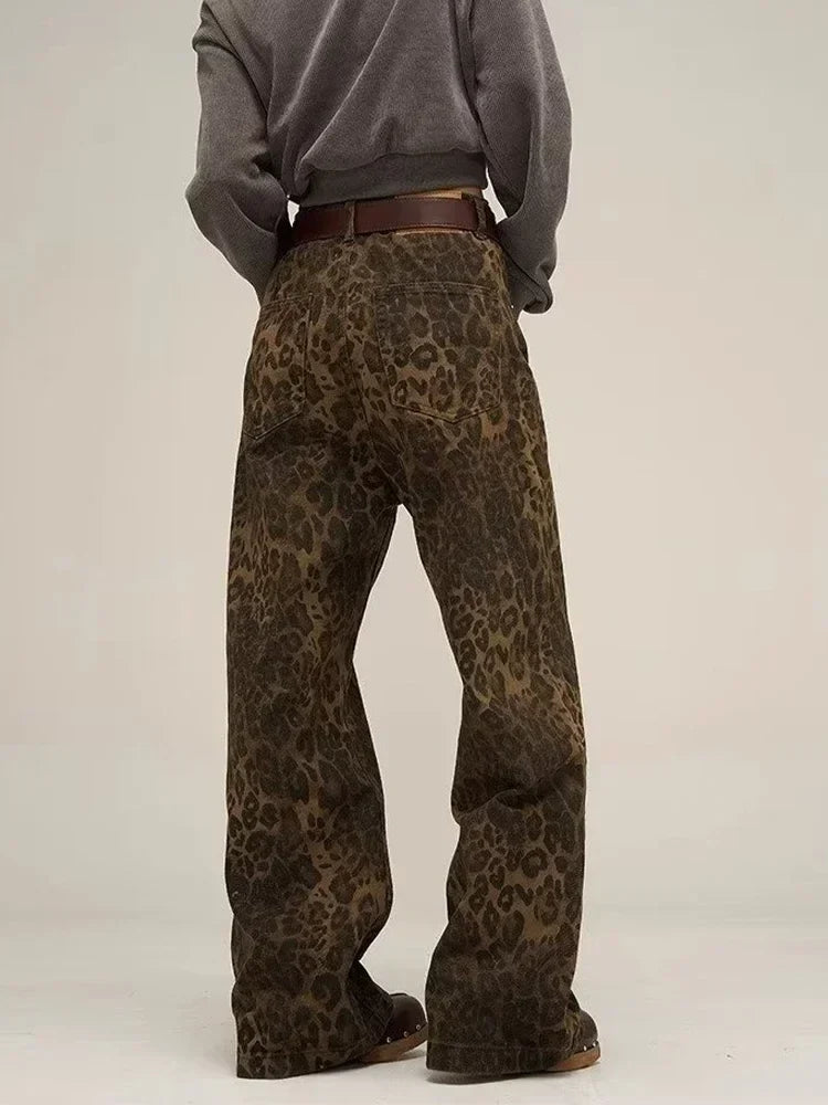 Y2K Leopard Flair High Waisted Pants