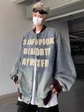 Vintage Distressed Denim Baseball Varsity Jacket