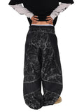 Lightning Spliced Wide Leg Distressed Jeans