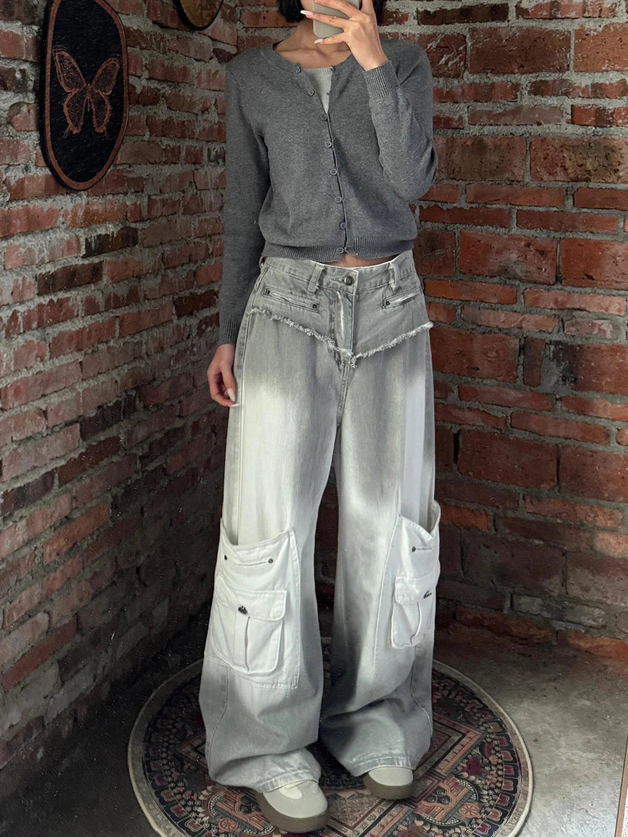 Y2K Retro Gradient Cargo Denim Jeans