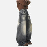 Vintage Moustache Effect Washed Wide Jeans