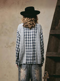Effortless Retro Patchwork Plaid Long Sleeve Shirt