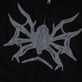 Spider Web Print Gothic Zip-Up Hooded Sweatshirt