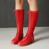 Elegant Lace-Up Sheer Floral Knee-High Boots