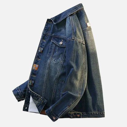 Embroidered Turn Down Collar Loose Denim Jacket