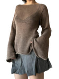 Model wearing the brown Y2K Knit Flared-Sleeve Sweater