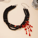 Blood Pattern Imitation Pearl Tassel Necklace