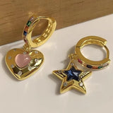 Heart and Star Gem Hoops Earrings