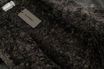 Vintage Distressed Denim Padded Fur Collar Jacket