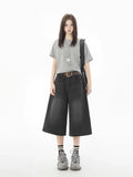 Women Casual Chic Black Wide Leg Denim Jorts
