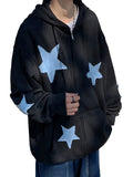 Streetwear Starry Zip Casual Long Hooded Sweatshirt