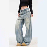 Blue Splicing Straight Leg Oversized Jeans