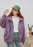 Minimalist Pleated Loose Fit Hooded Windbreaker Jacket