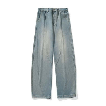 Solid Washed Distressed Wide Leg Jeans