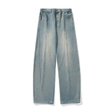 Solid Washed Distressed Wide Leg Jeans