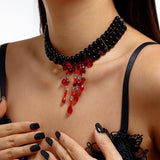 Blood Pattern Imitation Pearl Tassel Necklace