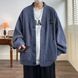 Model wearing the blue Relaxed Fit Knit Jacket 