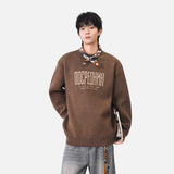 Cozy Winter Letter Print Crew Neck Knitted Sweater
