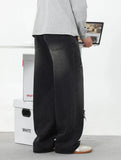 Vintage Flex Waist Patch Ripped Straight Leg Jeans