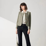 Woman Elegant Korean Tweed Crop Cardigan