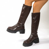 Gothic Front Zipper Knee High Leather Boots