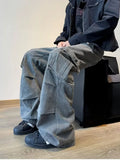 Y2K Streetwear Vintage Cyber Gray Pleated Baggy Jeans