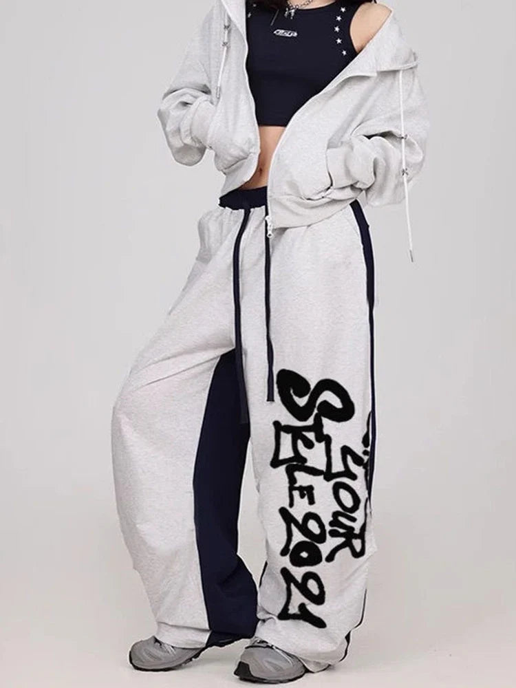 Y2K Streetwear High Waist Letter Patchwork Sweatpants