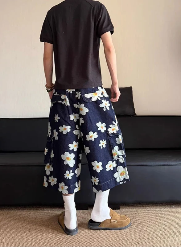 Vintage FlowerDaisy Print Loose Fit Jorts
