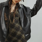 Women Retro Black Motorcycle Leather Jacket