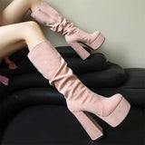 Minimalist Pointed Toe Square High Heels Boots