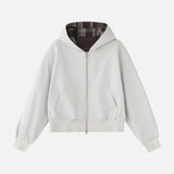 Chic Plaid Colorblock Double Zipper Hooded Sweatshirt
