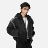 Stylish Patchwork Frayed Hooded Baseball Jacket