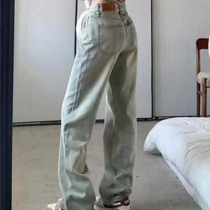 Retro Distressed High Waist Wide Jeans