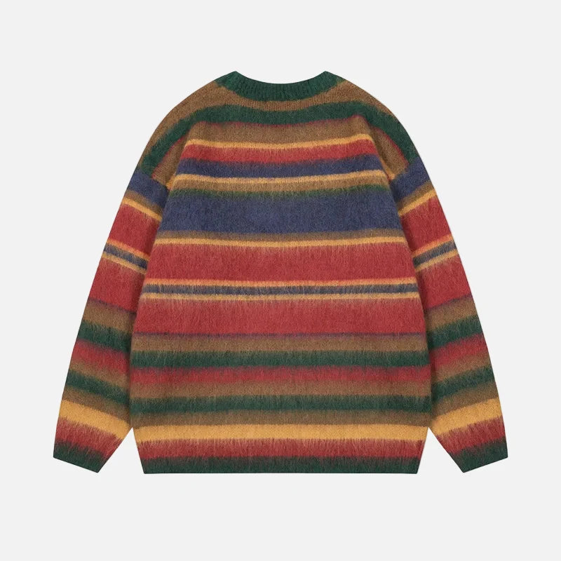 Rainbow Fluffy Oversized Striped Fuzzy Sweater