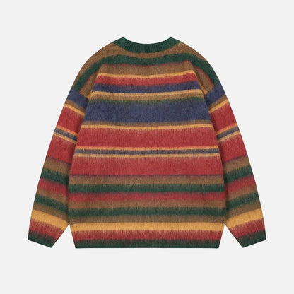 Rainbow Fluffy Oversized Striped Fuzzy Sweater