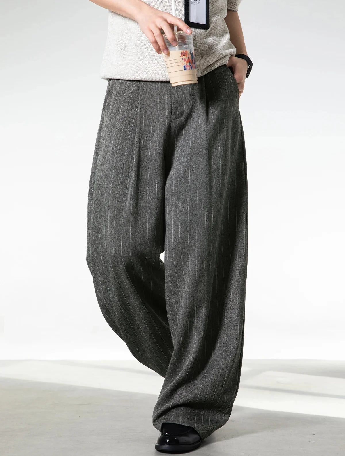 Old Money Style Stripe Wide Leg Suit Pants